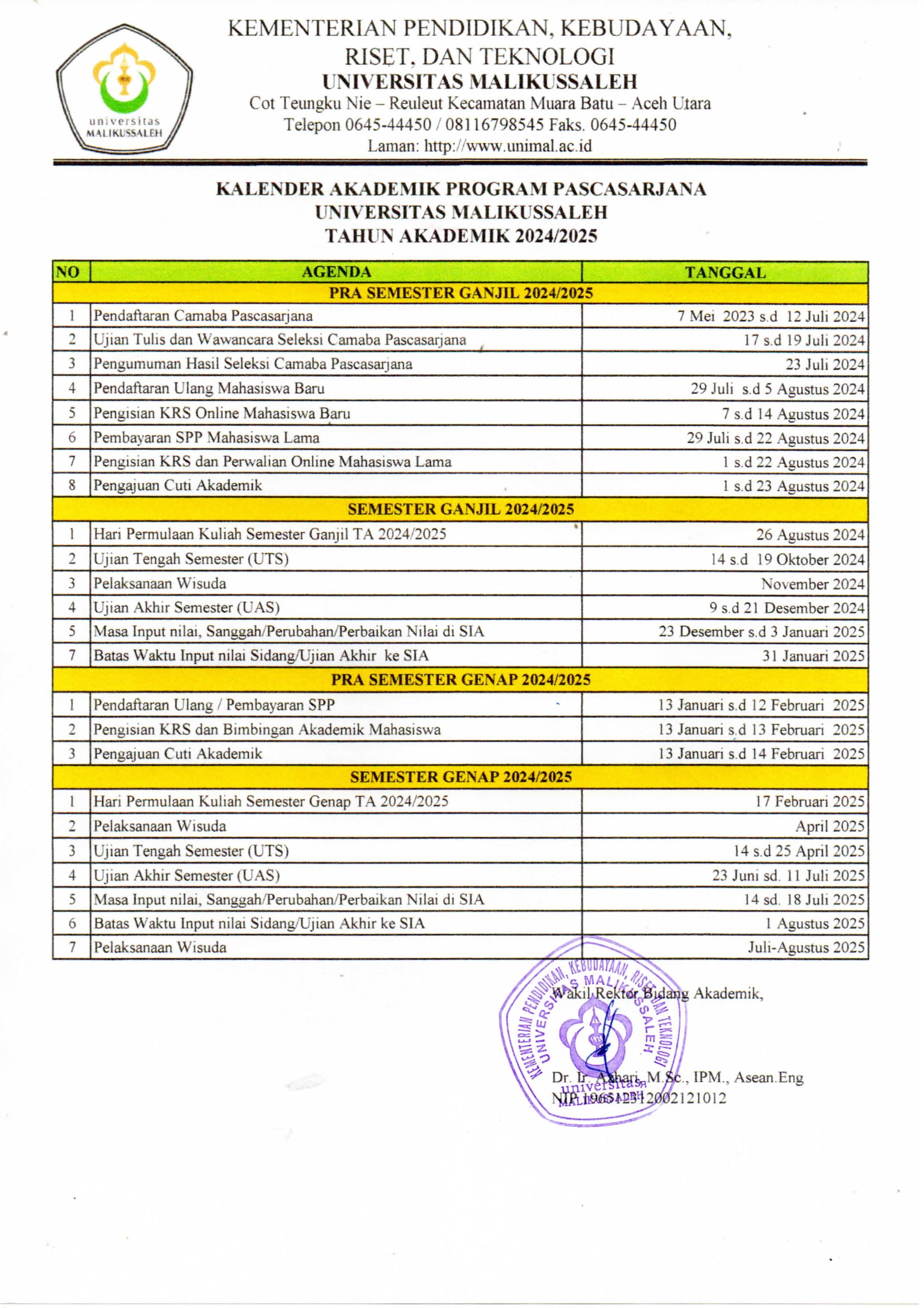 1164 Kalender Akademik 2024 2025 2